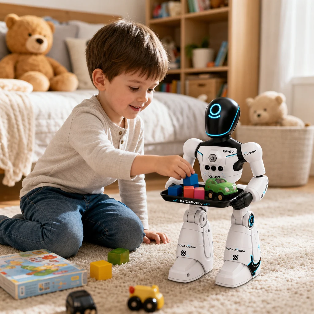 Robot Interactiv pentru Copii, Comenzi Vocale, Senzor de Gesturi, Telecomandă, Muzica, Dans si Lumini LED, Tava de Livrare, XR-G7 [2]