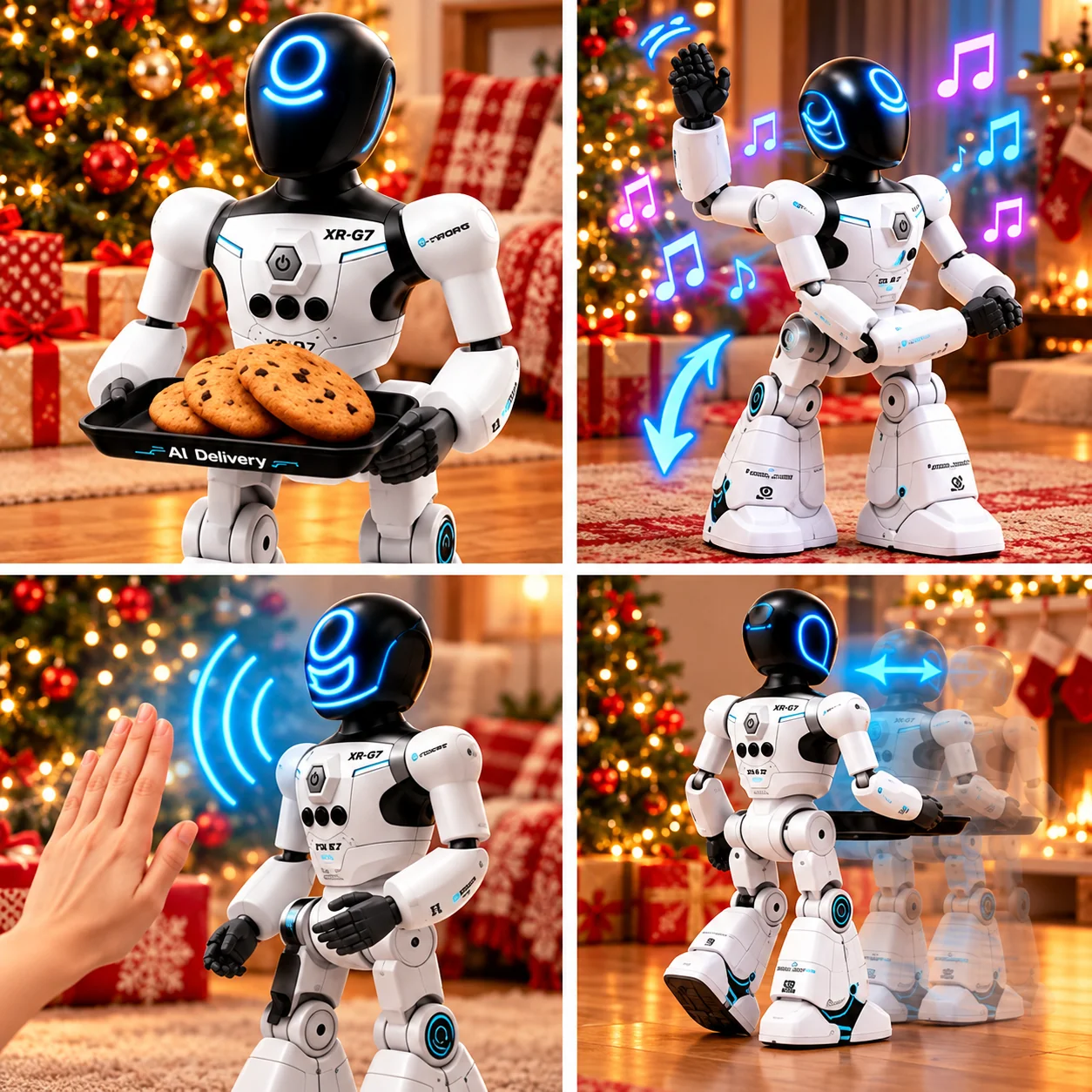 Robot Interactiv pentru Copii, Comenzi Vocale, Senzor de Gesturi, Telecomandă, Muzica, Dans si Lumini LED, Tava de Livrare, XR-G7 [4]