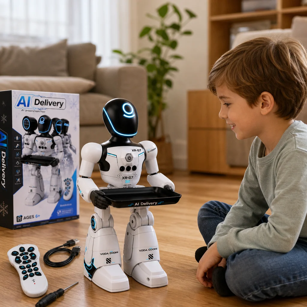 Robot Interactiv pentru Copii, Comenzi Vocale, Senzor de Gesturi, Telecomandă, Muzica, Dans si Lumini LED, Tava de Livrare, XR-G7 [6]