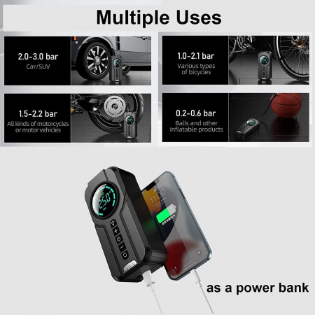 Robot pornire auto multifunctional 4 in 1, compresor de aer, pornire de urgenta, incarcare wireless, lanterna [2]