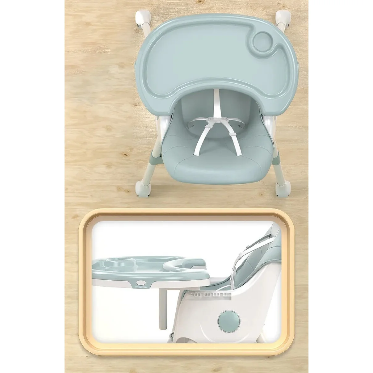 Scaun de masa pentru bebelusi 2 în 1, pliabil, cu tava dubla detasbila si spatar reglabil, 6–36 luni, Roz/Verde [12]