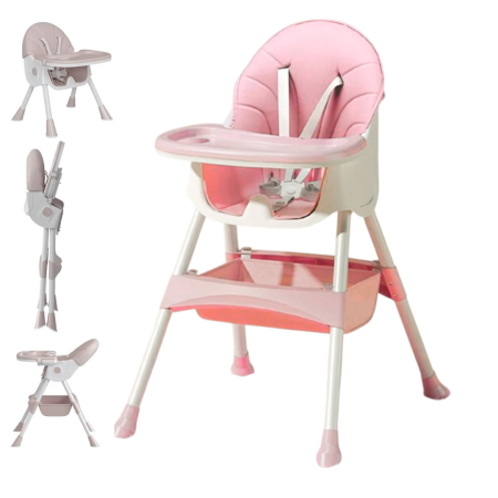 Scaun de masa pentru bebelusi 2 în 1, pliabil, cu tava dubla detasbila si spatar reglabil, 6–36 luni, Roz/Verde [15]