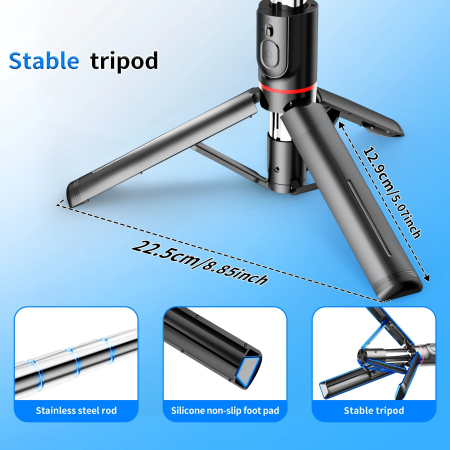 Selfie Stick Tripod L15 cu Lumină LED, AntiVibratie, Bluetooth Wireless, Extensibil 114 cm, 360°, Compatibil Android & iOS [2]
