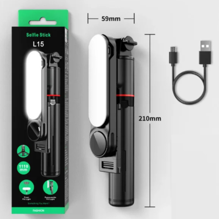 Selfie Stick Tripod L15 cu Lumină LED, AntiVibratie, Bluetooth Wireless, Extensibil 114 cm, 360°, Compatibil Android & iOS [12]