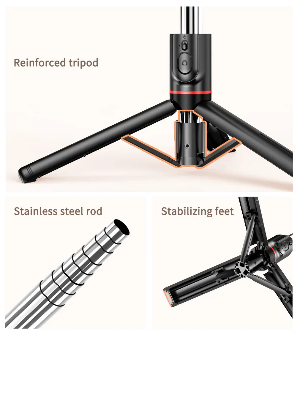 Selfie Stick Tripod L15 cu Lumină LED, AntiVibratie, Bluetooth Wireless, Extensibil 114 cm, 360°, Compatibil Android & iOS [9]