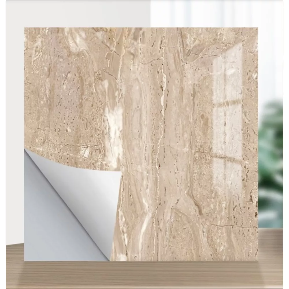 PLACI TAPET & MARMURA - Set 10 x Placi Autoadezive 60x60 cm Marmura Crem imitatie, pentru podea si perete, impermeabila