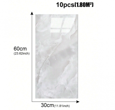 Set 10 x Placi Autoadezive Tip Marmura Alb-Gri, pentru podea sau perete, 60x30 cm [4]