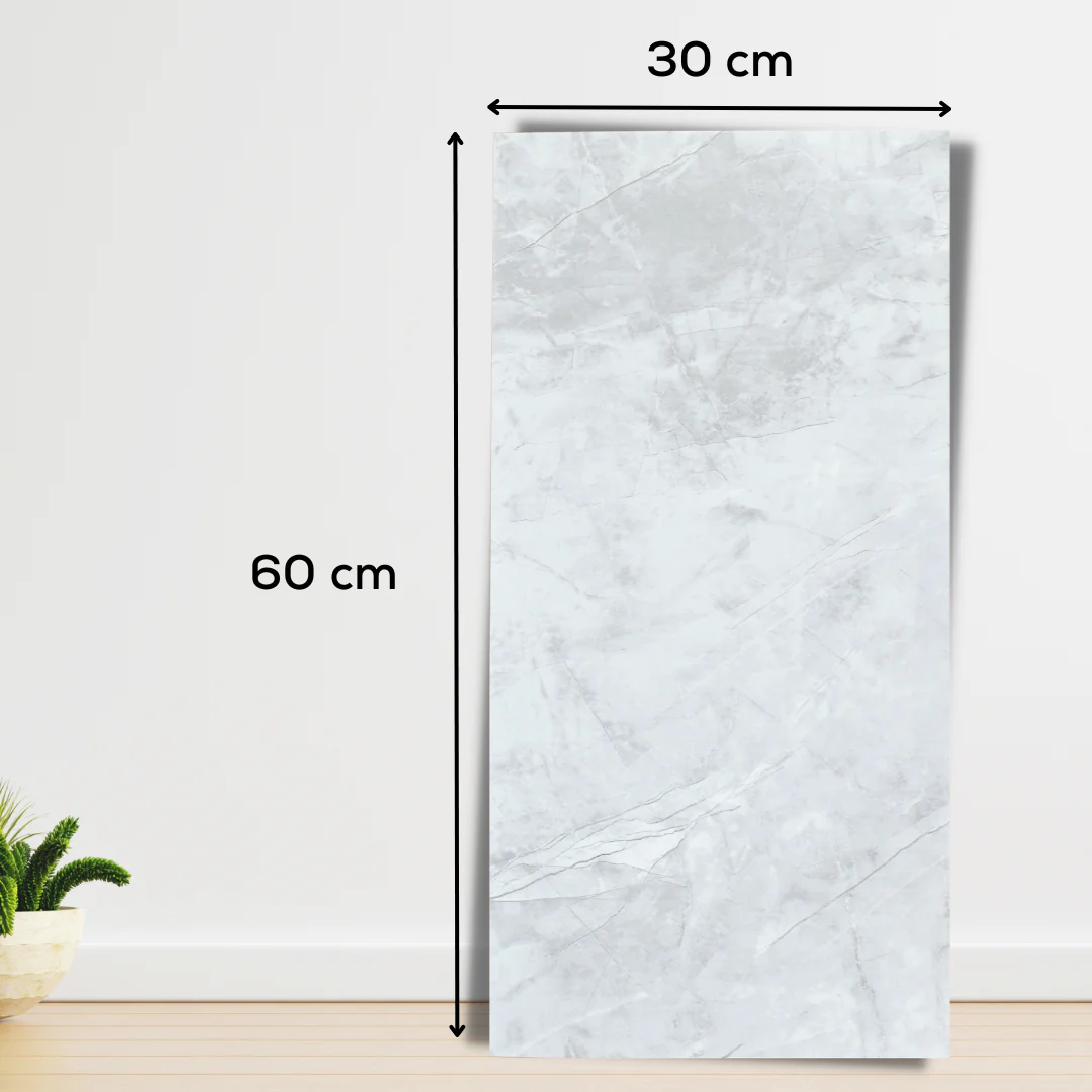 Set 10 x Placi Autoadezive Tip Marmura Alb-Gri, pentru podea sau perete, 60x30 cm [8]