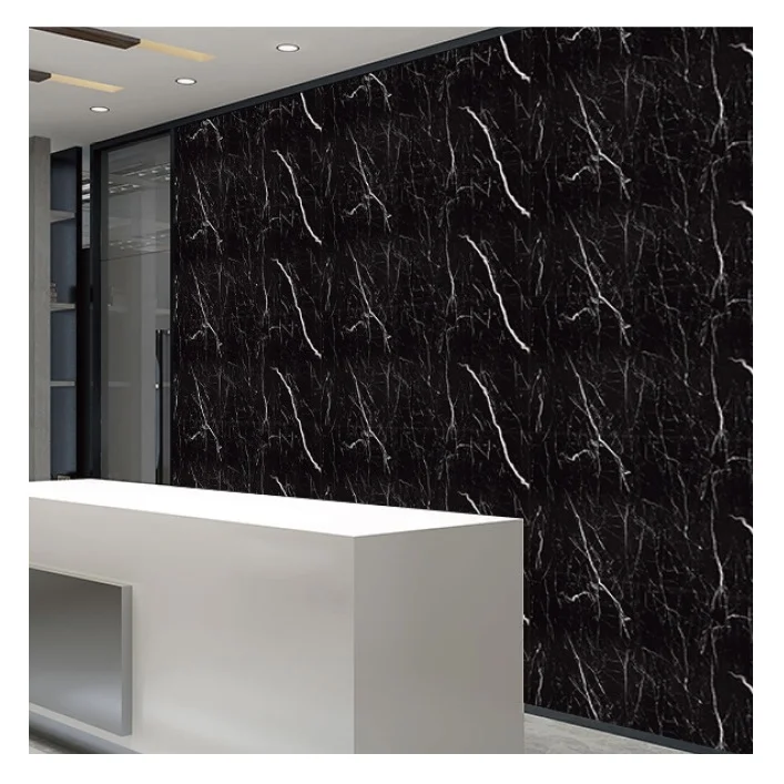 Set 10 x Placi Autoadezive imitatie de Marmura Neagra, pentru podea sau perete, 60x30 cm [5]