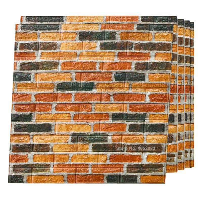PLACI TAPET & MARMURA - Set 10 x Tapet 3D Caramida portocalie cu negru, auto-adeziv pentru interior, 70 x 77 cm