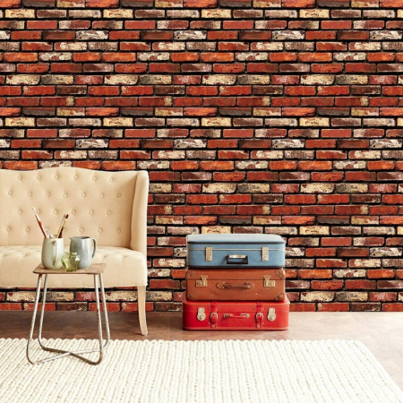 Set 10 x Tapet 3D Caramida portocalie cu negru, auto-adeziv pentru interior, 70 x 77 cm [2]