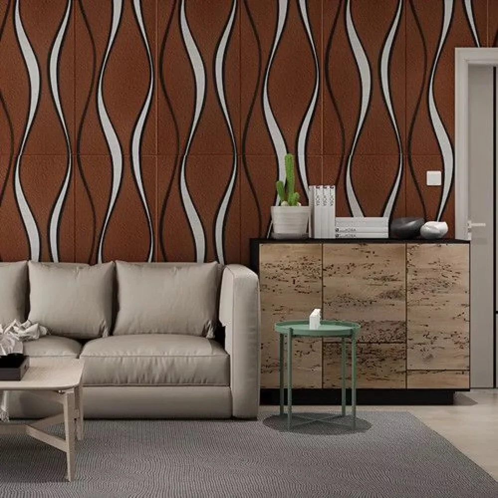 PLACI TAPET & MARMURA - Set 10 x Tapet 3D Maro cu fir Gri , Auto-Adeziv pentru interior, 68x68 cm