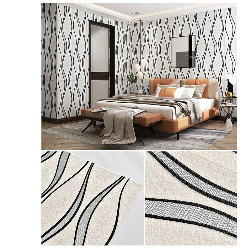 PLACI TAPET & MARMURA - Set 10 x Tapet Alb si Fir negru cu gri 3D, auto-adeziv pentru interior, 68x68 cm