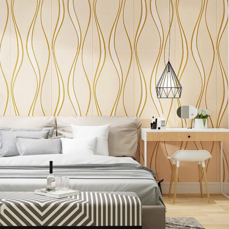 PLACI TAPET & MARMURA - Set 10 x Tapet Bej cu fir Auriu 3D, auto-adeziv pentru interior, 68x68 cm