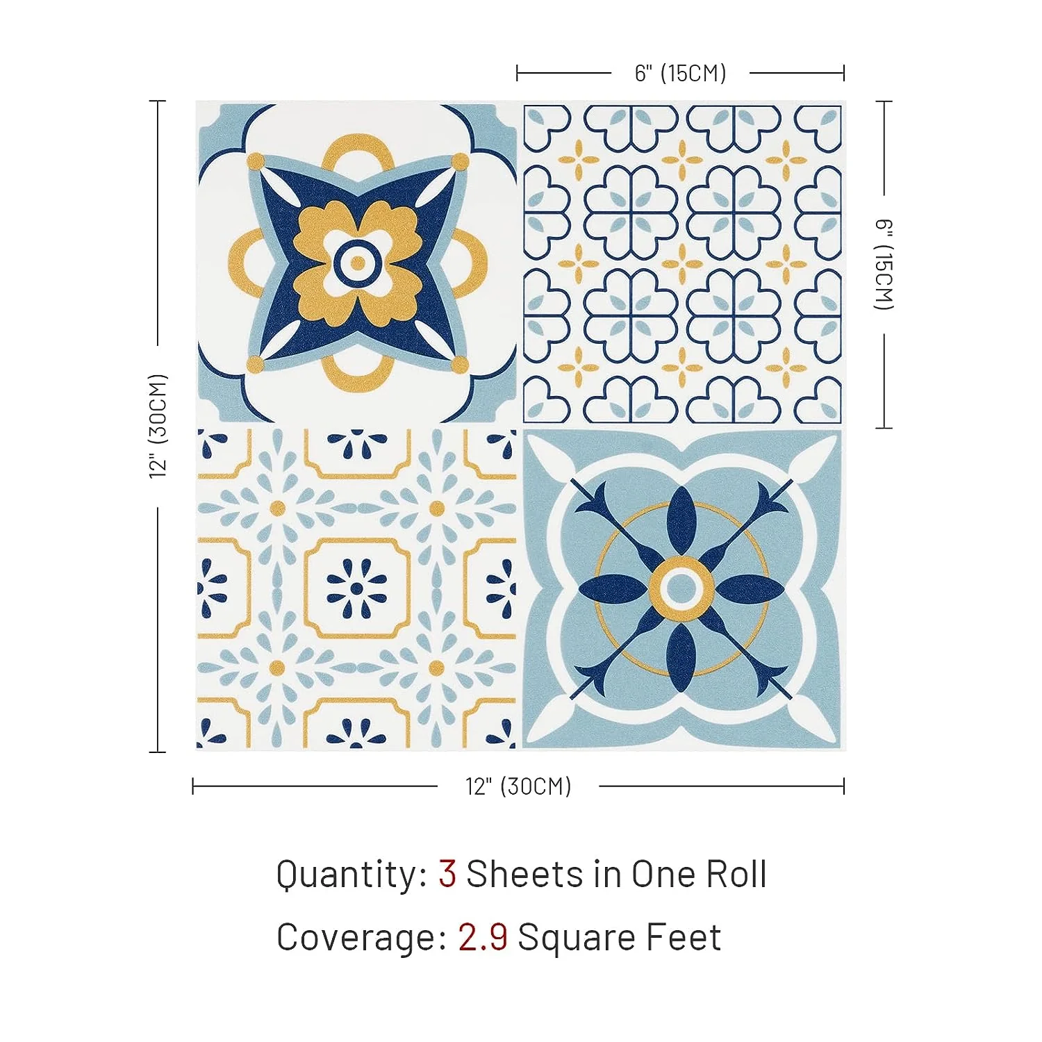 Set 12 placi autoadezive tip marmura, design vintage, 30 x 30 cm vinil, rezistente la apa, pentru gresie si faianta [5]