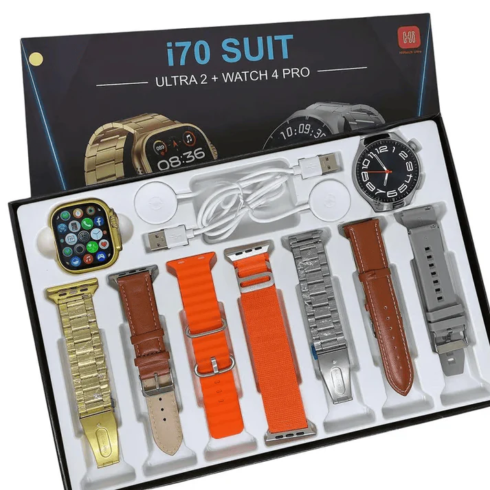 Set 2 Ceasuri Smartwatch Ultra 2 + Watch 4 pro si 7 curele de schimb , curea metalica si piele incluse