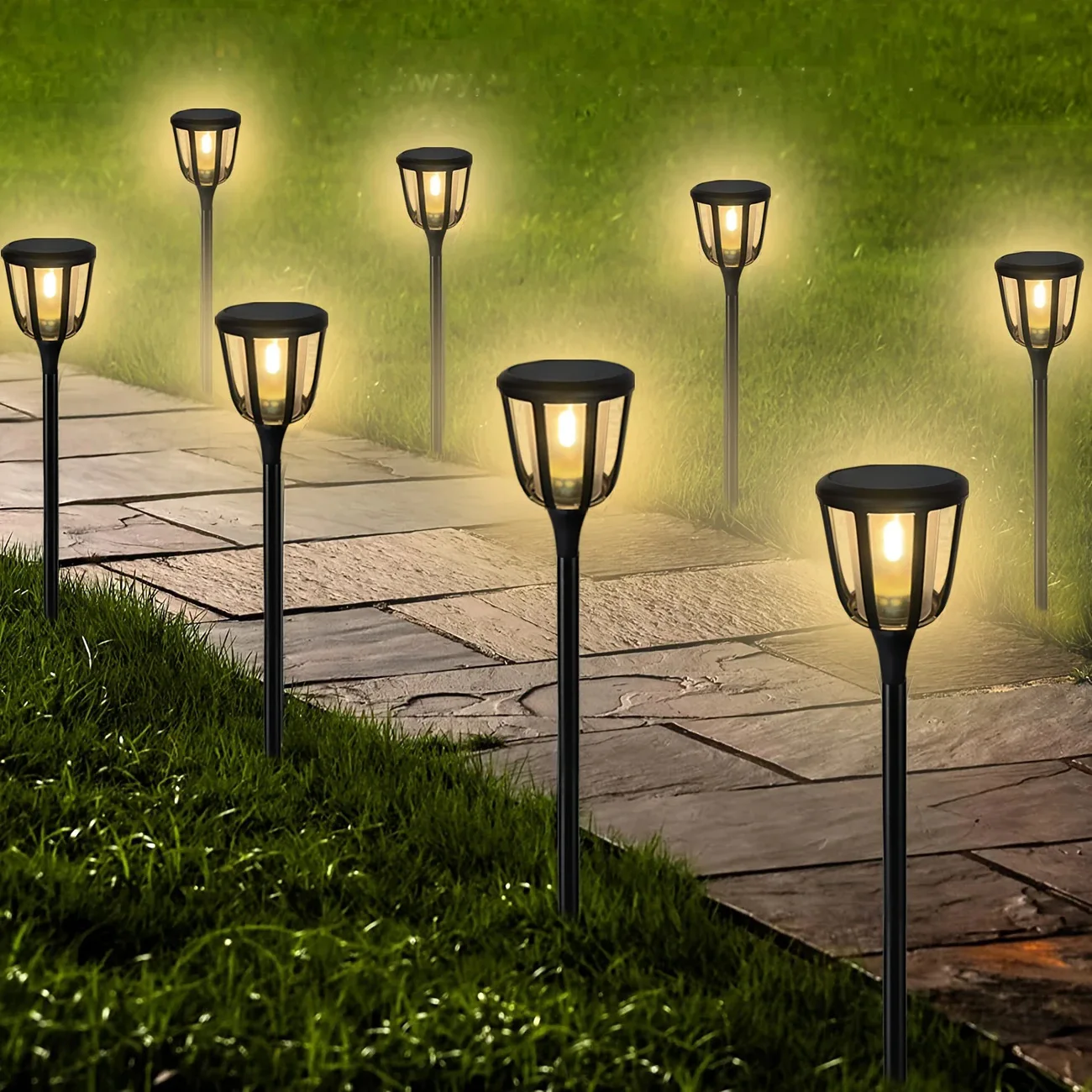 Set 2 Lampi Solare cu fixare in sol sau perete, Senzor de Miscare, 3 Moduri, Lumina Calda [6]