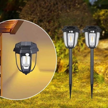 Set 2 Lampi Solare cu fixare in sol sau perete, Senzor de Miscare, 3 Moduri, Lumina Calda [5]