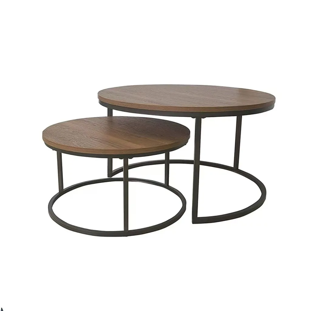 Set 2 Masute de Cafea Rotunde, Design Modern, Imitatie Marmura/Lemn, Picioare Metalice, pentru Living, Dormitor, Balcon [13]