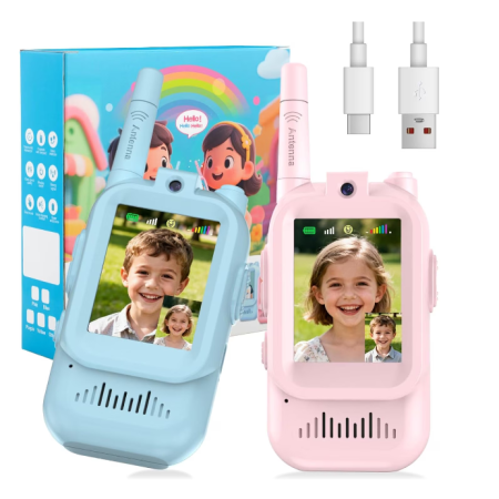 Set 2 Statii Walkie Talkie Video pentru Copii, Raza 400m, 11 Canale, Display LCD si Acumulator, Incarcare USB-C [0]