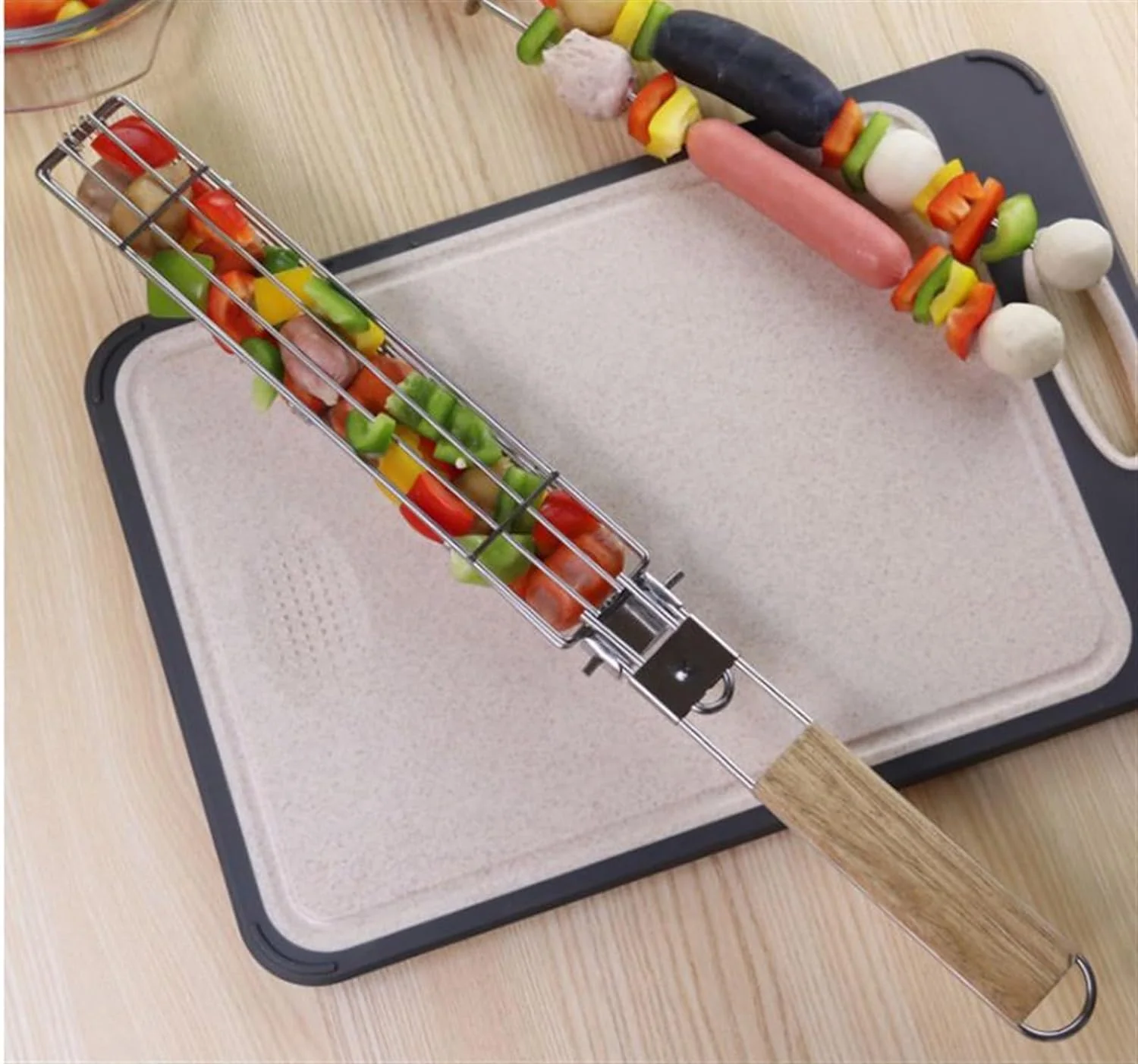 Set 2 ustensile pentru gratar, cu maner din lemn, 49x4.5x3.5cm [8]