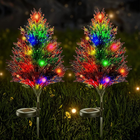 DECORATIUNI CRACIUN - Set 2 x Bradulet impodobit cu lumini LED, Panou Solar