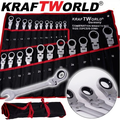 Set 22 Chei cu clichet 6-32mm, capat reglabil, KraftWorld [12]