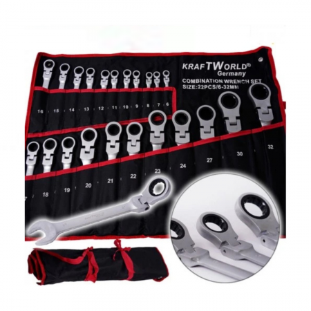 TOATE PRODUSELE - Set 22 Chei cu clichet 6-32mm, capat reglabil, KraftWorld