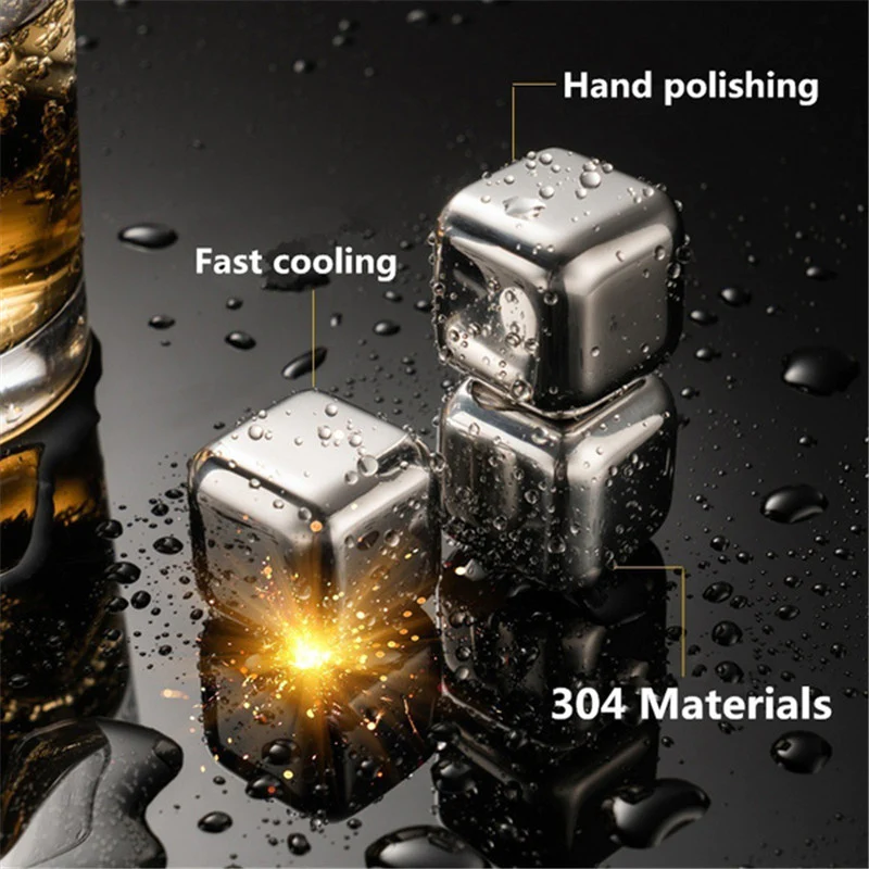 Set 4 cuburi gheata inox, reutilizabile, nu dilueaza bautura, metalice 2.5 x 2.5 cm [1]