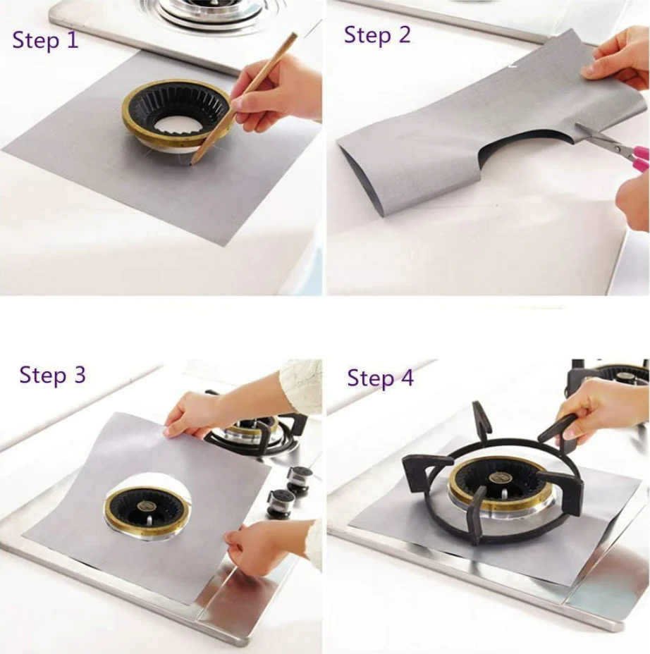 Set 4 folii detasabile de protectie pentru aragaz, usor de spalat, din teflon [4]