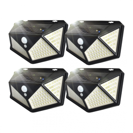 Set 4 Lampi solare cu 100 Leduri, Senzor de Miscare, 3 Moduri Iluminare