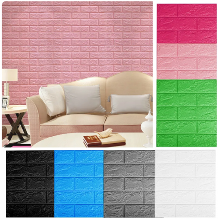 PLACI TAPET & MARMURA - Set 5 Buc Tapet Autoadeziv 3D diverse culori, design caramida 70*77cm 3D, Roz /Verde /Galben /Negru /Albastru /Gri /Mov