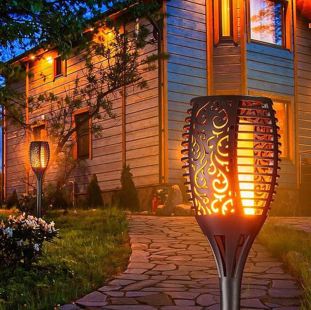 Set 4 x Lampi Solare decorative cu LED, efect de flacara, pentru iluminare gradina, alee [1]