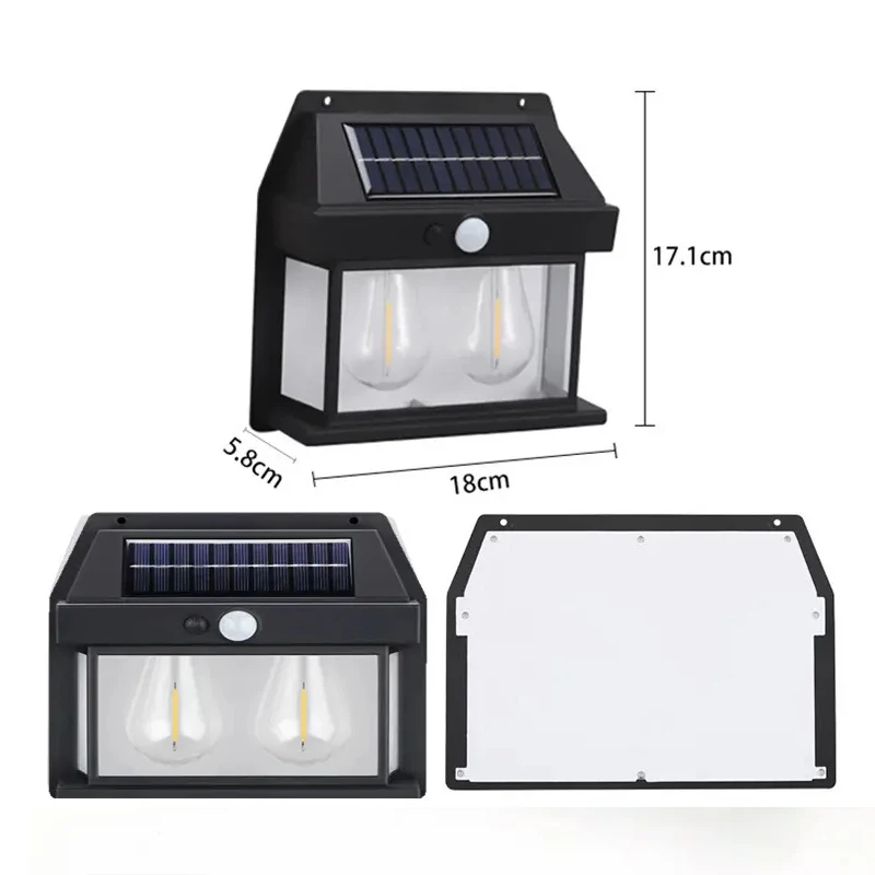Set 6 x Lampa Solara de perete cu Senzor de Miscare, 2 Becuri, Lumina Puternica [6]