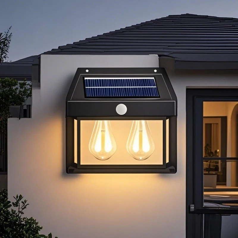 Set 6 x Lampa Solara de perete cu Senzor de Miscare, 2 Becuri, Lumina Puternica [1]