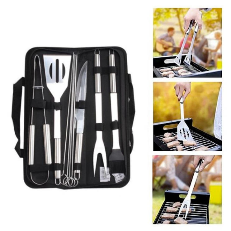 CADOURI BARBATI - Set 9 ustensile gratar cu geanta pentru depozitare