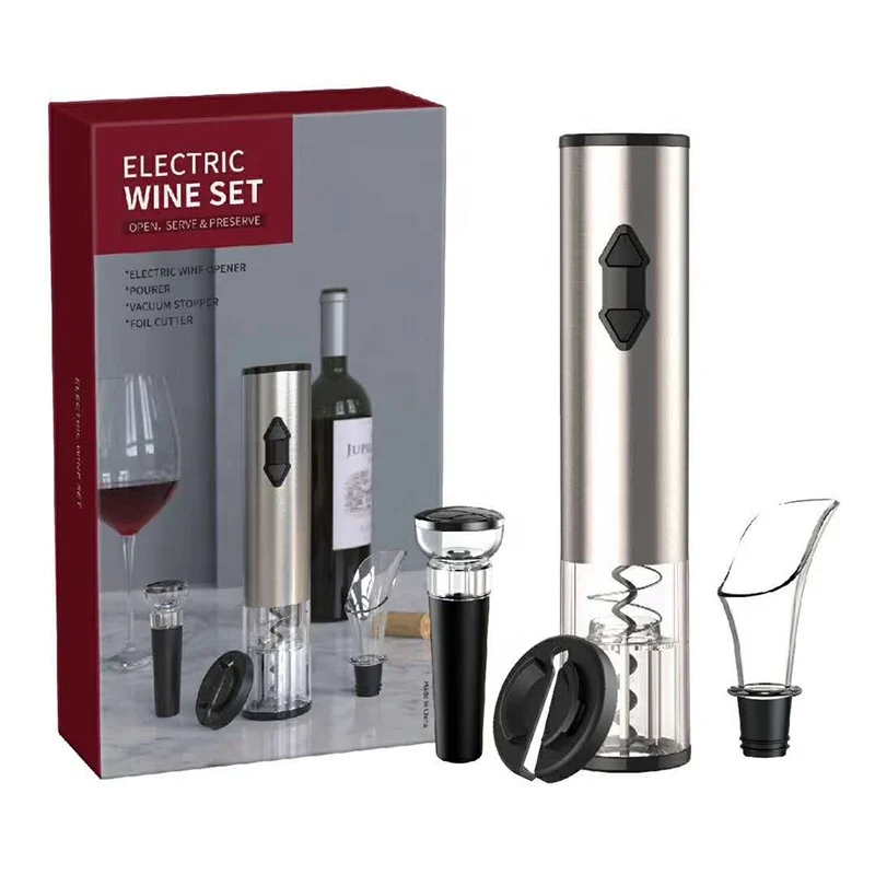 CADOURI BARBATI - Set accesorii pentru vin cu tirbuson electric, 4 piese,incarcare usb