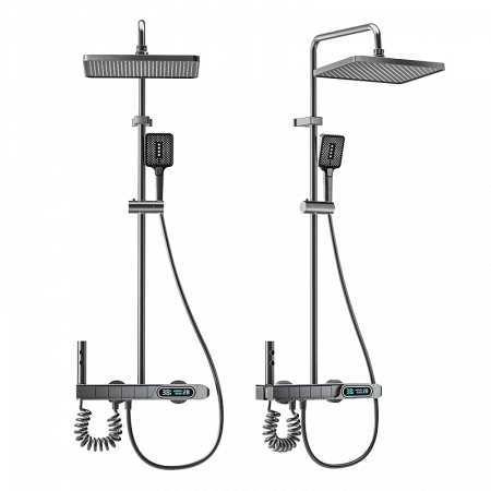 Set Baterie de Dus 4in1, afisaj digital, lumina LED ambientala, 4 functii de curgere a apei, cap dus dreptunghiular, efect de ploaie [3]