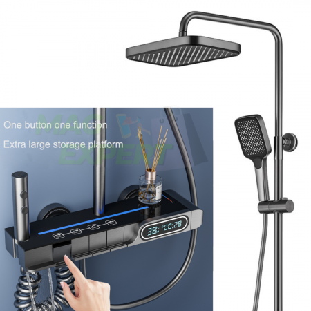 TOATE PRODUSELE - Set Baterie de Dus 4in1, afisaj digital, lumina LED ambientala, 4 functii de curgere a apei, cap dus dreptunghiular, efect de ploaie