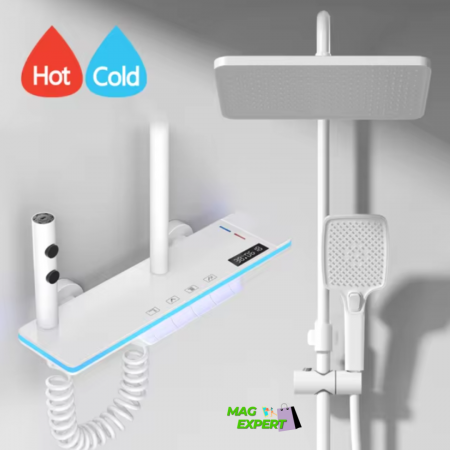 TOATE PRODUSELE - Set Baterie de Dus cu Afisaj Digital si Iluminare LED, 4 Moduri de Curgere a apei, Premium, Gri/Alb