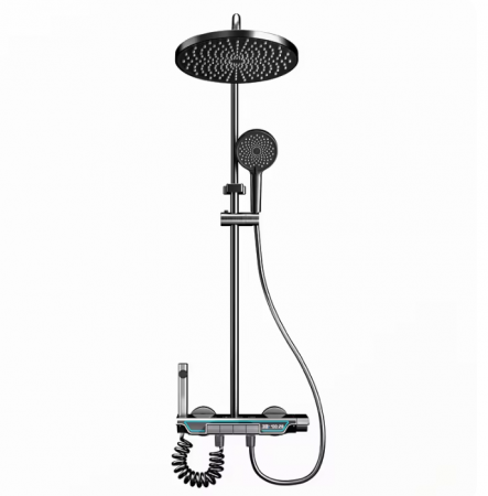 Set Baterie de Dus cu Termostat, afisaj digital, lumina LED ambientala, 4 functii, taste de pian, cap dus dreptunghiular, efect de ploaie, inaltime reglabila [5]