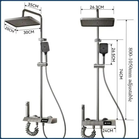 Set Baterie si Coloana de dus tip ploaie, Lumini LED, Afisaj Temperatura, 4 moduri de curgere a apei, Crom Satinat [7]