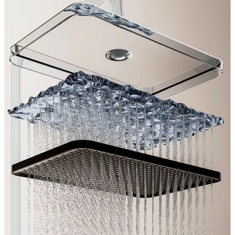 Set Baterie si Coloana de dus tip ploaie, Lumini LED, Afisaj Temperatura, 4 moduri de curgere a apei, Crom Satinat [5]