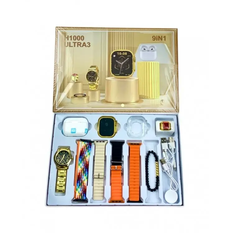 Set Ceas Smartwatch + Ceas clasic, Casti, Bratara, Inel, Set de Cadou Barbati [1]