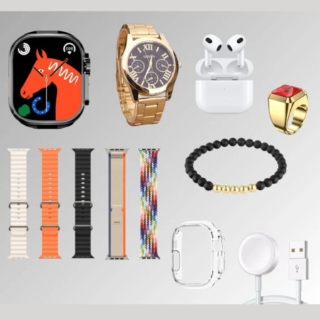 CADOURI FEMEI - Set Ceas Smartwatch + Ceas clasic, Casti, Bratara, Inel, Set de Cadou Barbati