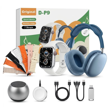TOATE PRODUSELE - Set Ceas Smartwatch cu 7 Curele, Casti Wireless, Boxa Bluetooth si Incarcator 3 in 1