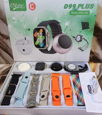 Set Ceas Smartwatch cu casti wireless si mini boxa, 7 Curele, D99 Plus [1]