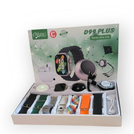 ELECTRONICE & GADGET - Set Ceas Smartwatch cu casti wireless si mini boxa, 7 Curele, D99 Plus
