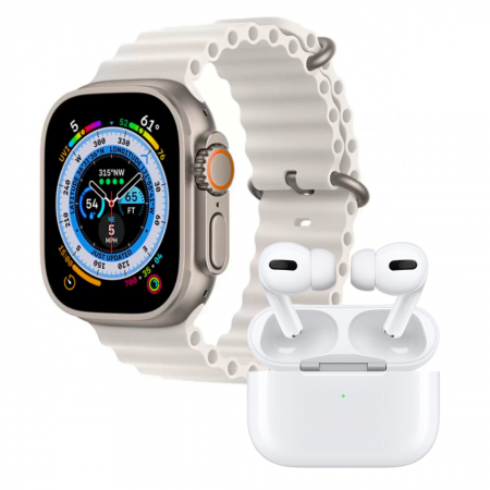 TOATE PRODUSELE - Set Ceas Smartwatch Ultra Plus + Casti Wireless, curea gri, Incarcator wireless
