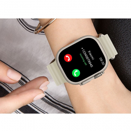 Set Ceas Smartwatch Ultra Plus + Casti Wireless, curea gri, Incarcator wireless [1]